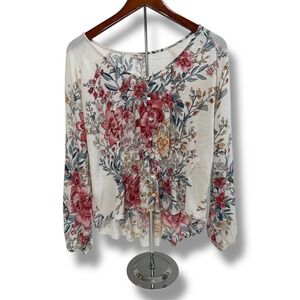 Billabong Top Women's Large Floral Blouse Button Front Long Sleeve Boho‎ Shirt